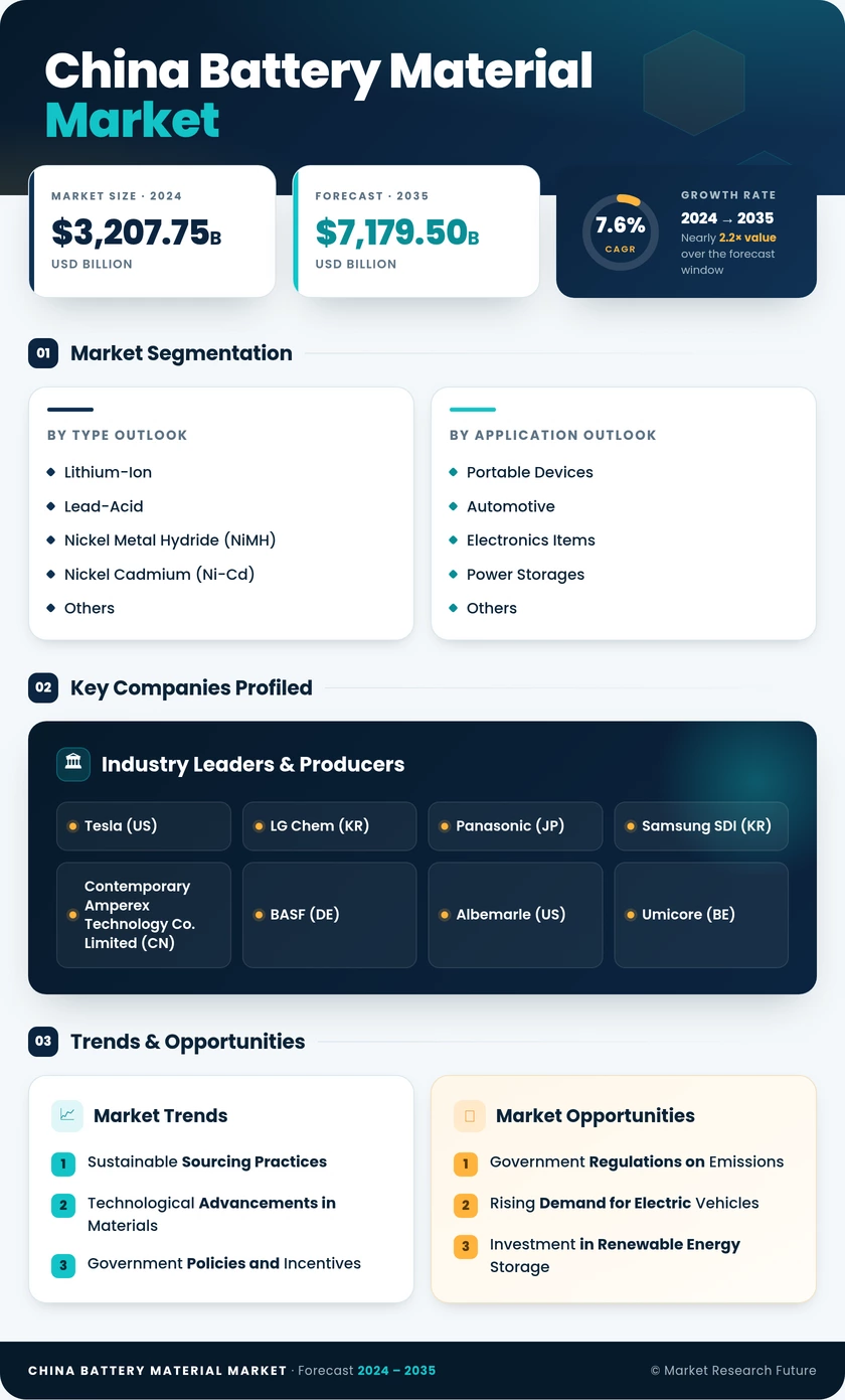 China Battery Material Market Research Report- Forecast to 2035 Infographic