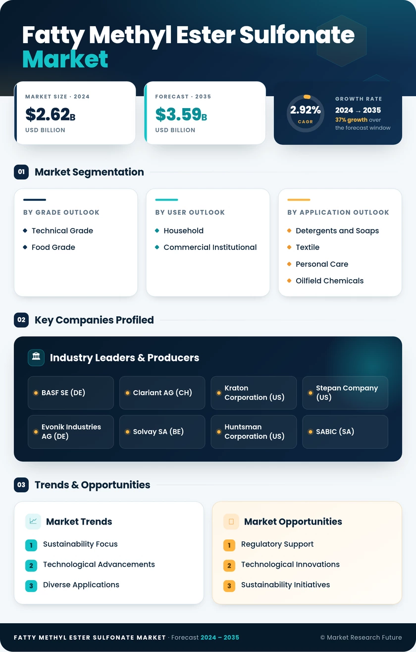 Fatty Methyl Ester Sulfonate Market Research Report - Global Forecast By 2035 Infographic
