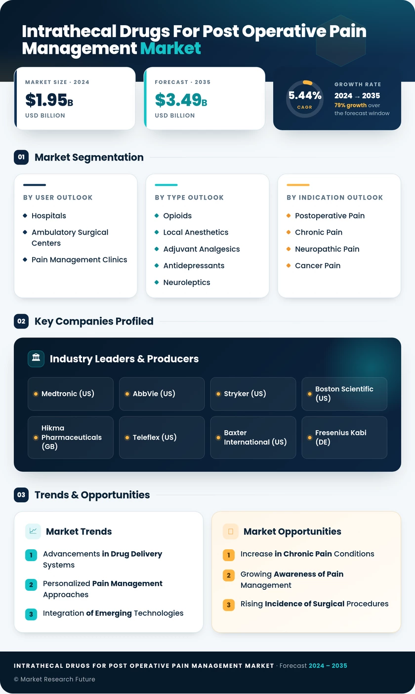 Intrathecal Drugs for Postoperative Pain Management Market Research Report - Forecast to 2035 - Market Research Future Infographic