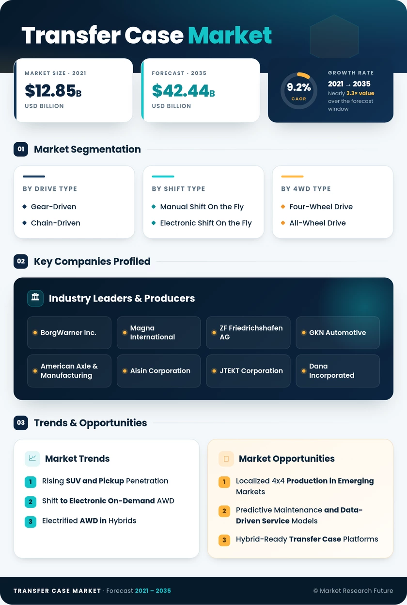 Transfer Case Market Research Report – Global Forecast To 2035 Infographic