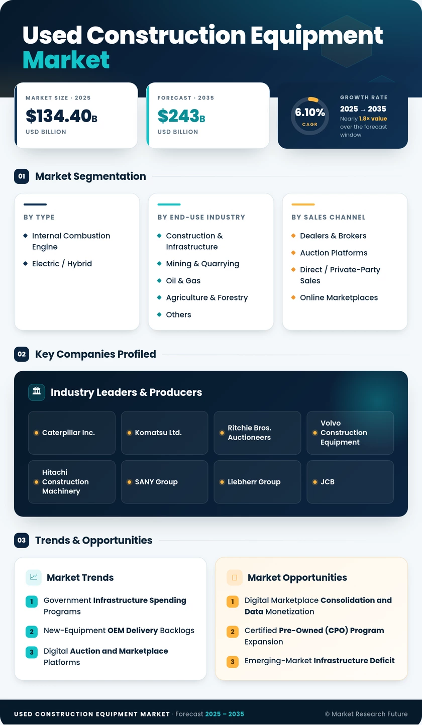 Used Construction Equipment Market Research Report — Global Forecast till 2035 Infographic